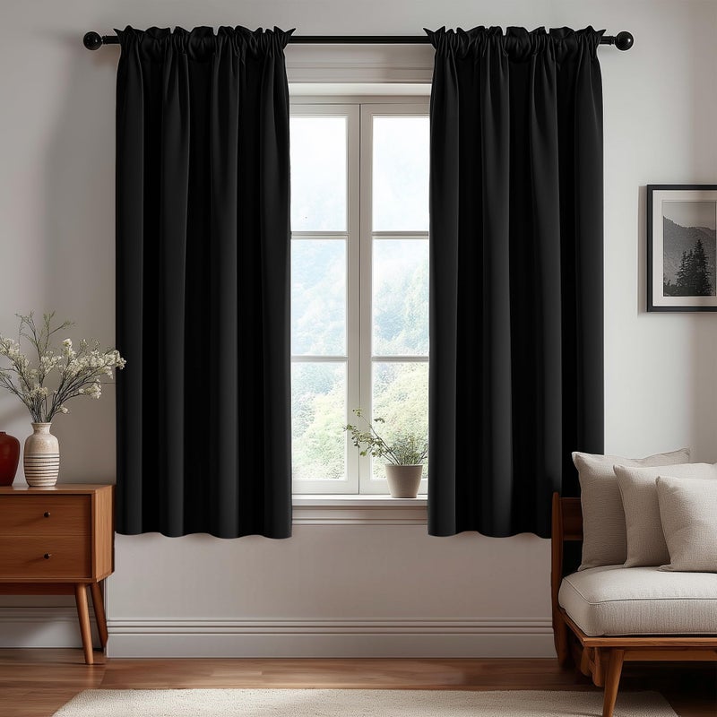 Deconovo Blackout Curtains, Thermal Insulated Rod Pocket Window Drapes, Noise Reducing, Oeko-TEX Certified, Room Darkening Curtains for Bedroom/Living Room, 2 Panels, Black, 42W x 63L - Image 1